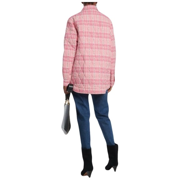 ISABEL MARANT ETOILE Mysen Quilted Cotton Shirt Jacket Pink Plaid Sz M Shacket - Picture 3 of 16